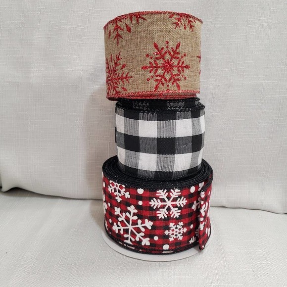 Rustic Burlap Wired Holiday Ribbon Bundle Lot of 3 spools, sizing 2.5" x 10 Yds - Picture 7 of 7